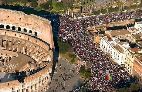 1 Million in Rome - unofficial: 2 million reported in Rome (some say 3 million), Italy